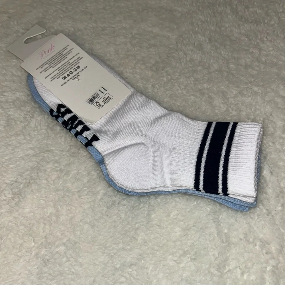 Victoria’s Secret PINK Pack of 2 Quarter Socks Icy Blue Snowflake OS NEW